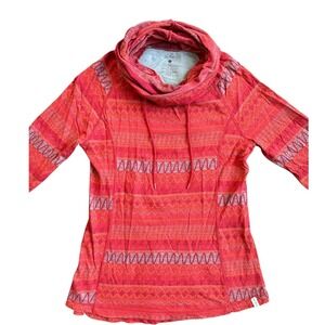 Old Ranch Brands Cowl Neck Top Womens‎ Medium Red Southwestern Cotton Excellent